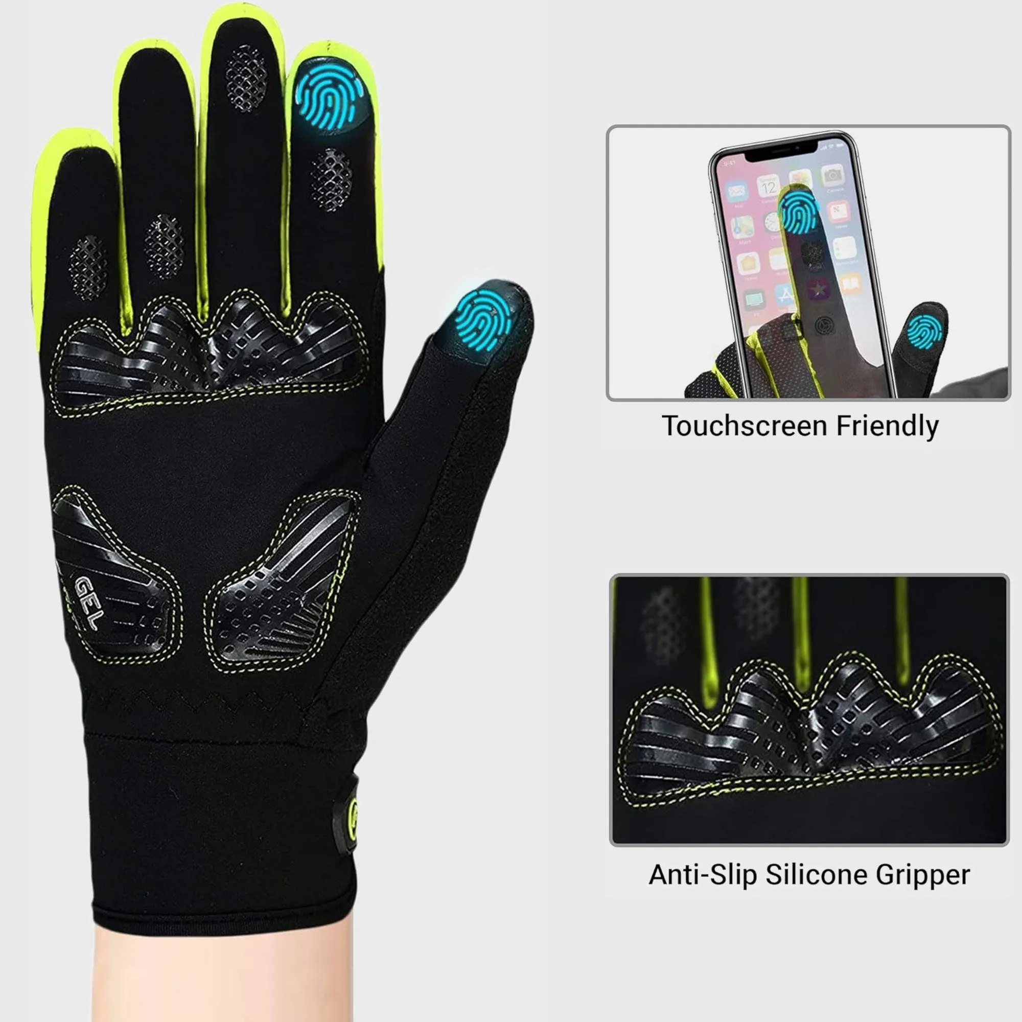 Fdx Dryrest Yellow Full Finger Gel Padded Winter Cycling Gloves