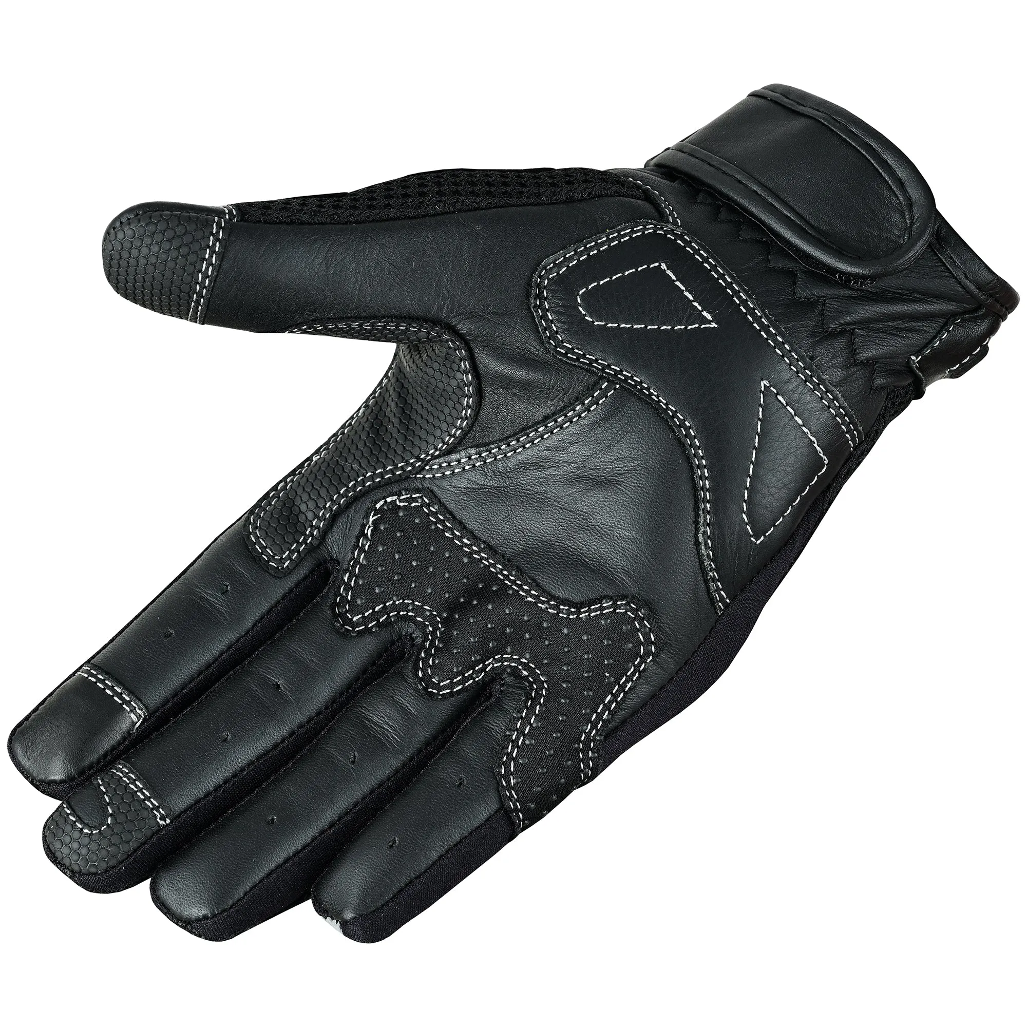 Warrior Gears Mens Motorcycle Summer Air Mesh Protection Genuine Cowhide Leather Gloves-Black